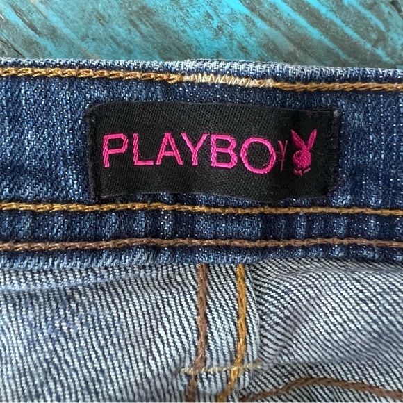 Y2K Vintage Playboy Denim Capris Button Detail Casual Denim Cropped Distressed - Picture 9 of 14